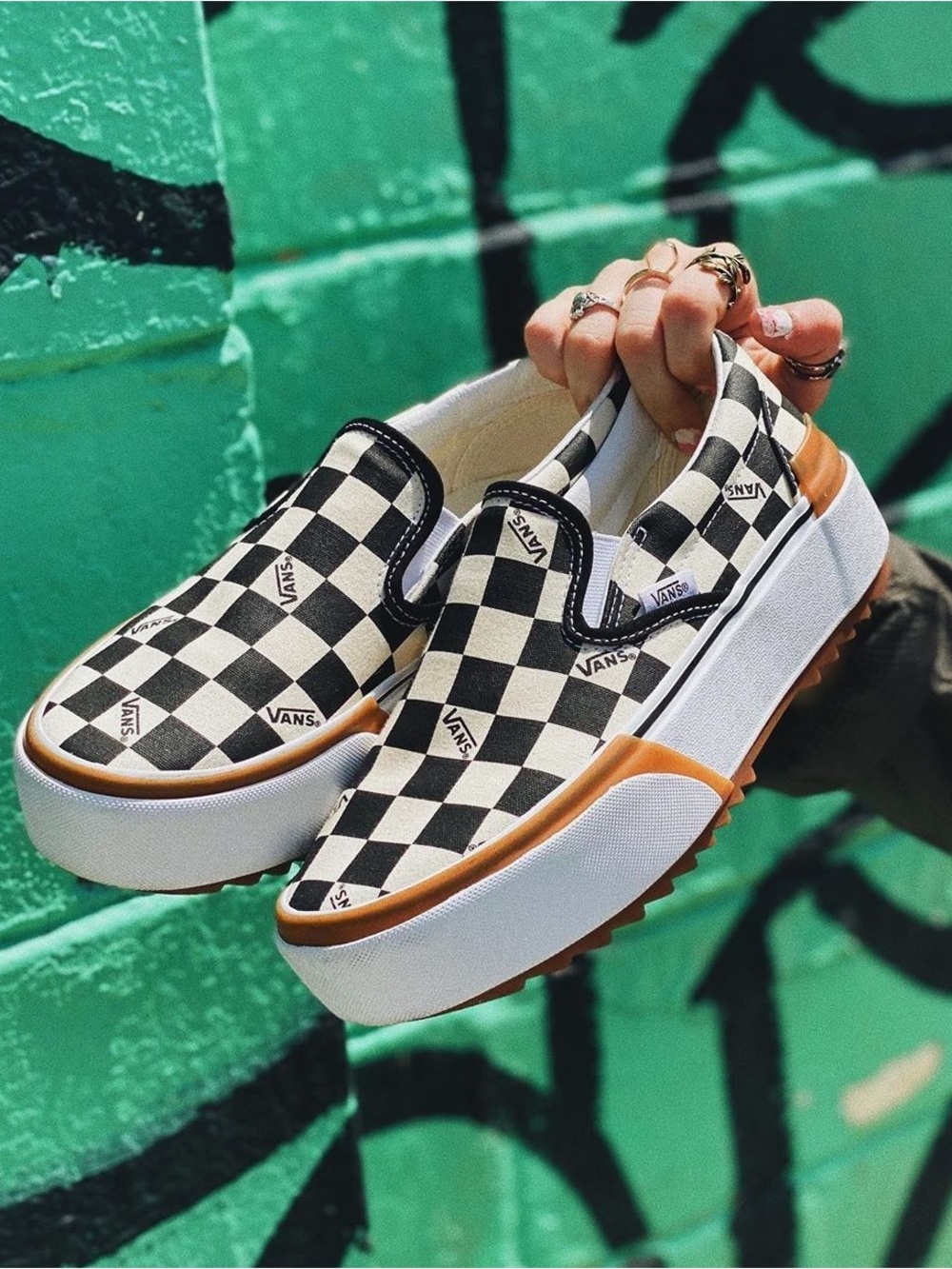 VANS Era Stacked Checkerboard Slip On Platform Canvas Shoes